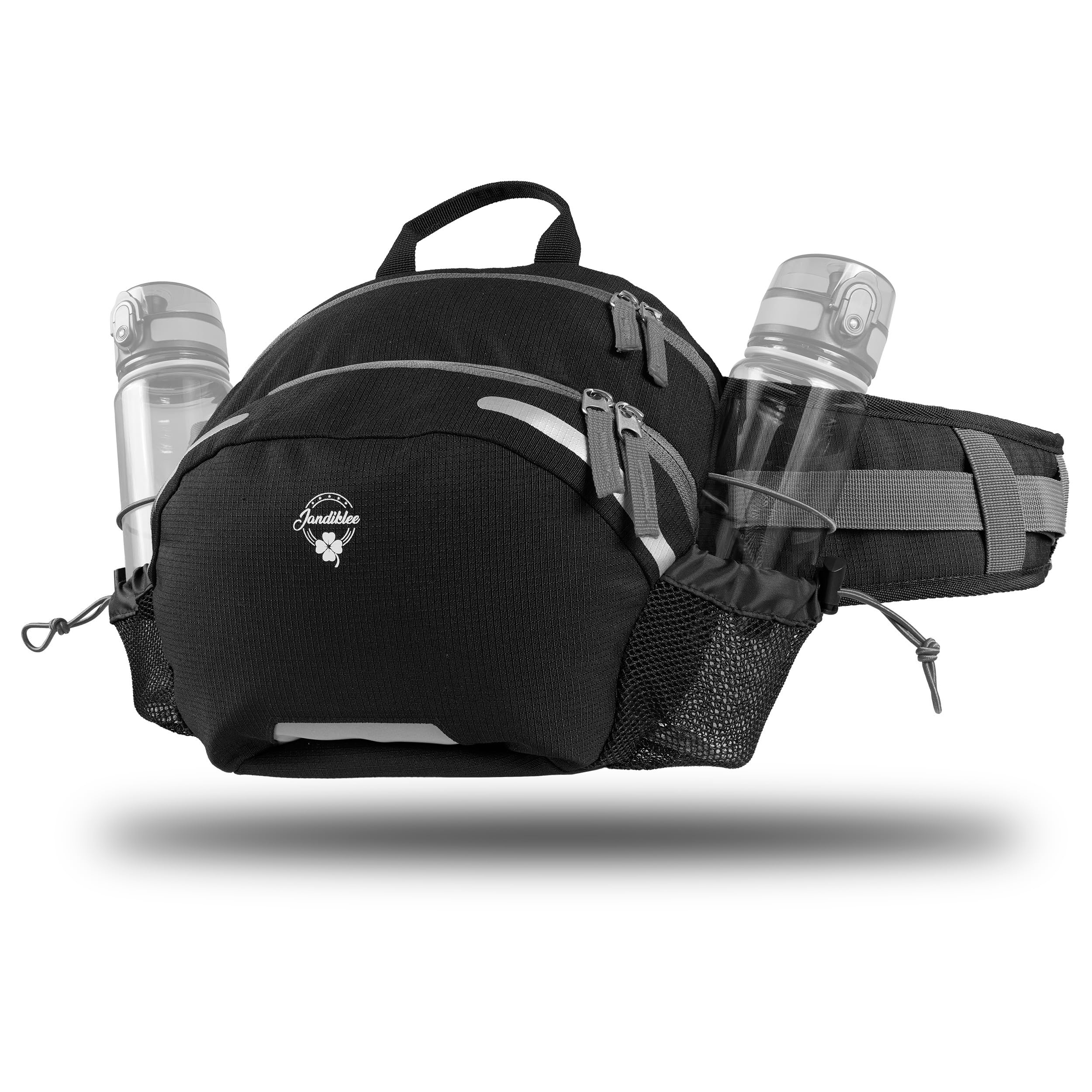 Riñonera para mujer y hombre, XXL, 9 L, con soporte para botella, para correr, para entrenamiento de perros, senderismo, bicicleta, correa acolchada (negro y gris)