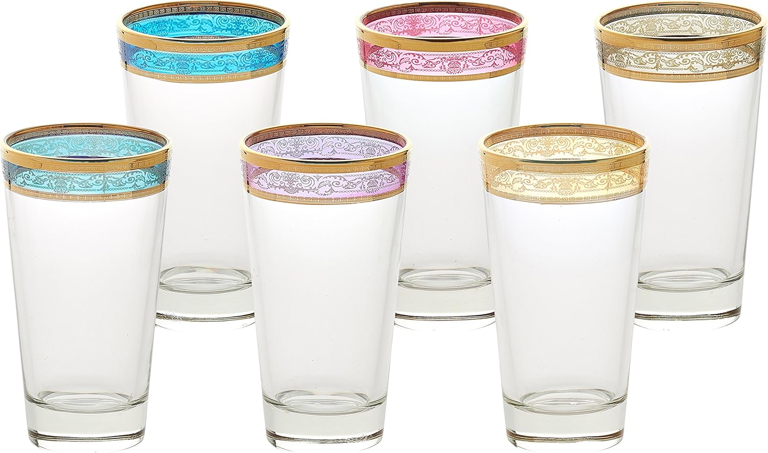 Elegant and Modern Glass Made Drinkware Set for Hosting Parties and Events - 10 oz. High Ball Set of 6, Multicolor