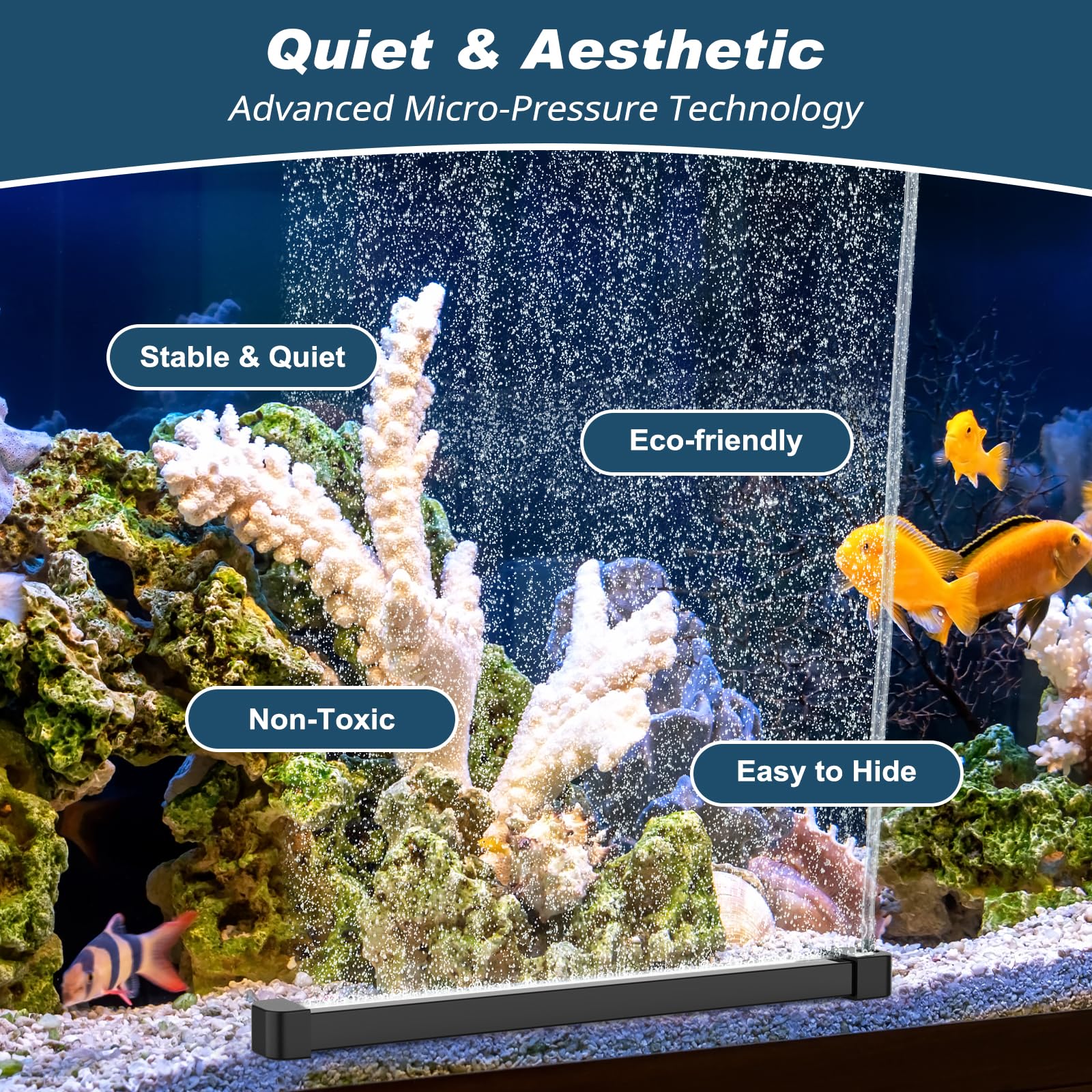 Hygger Oxygène Aquarium, Pierre à Air pour Aquarium 25CM 2PCS, Bande de Bulles d'Oxygène, Pierres Diffuseur de Sortie d'Air pour Aquarium avec Tuyau d'Air pour Eau Douce et Eau Salée