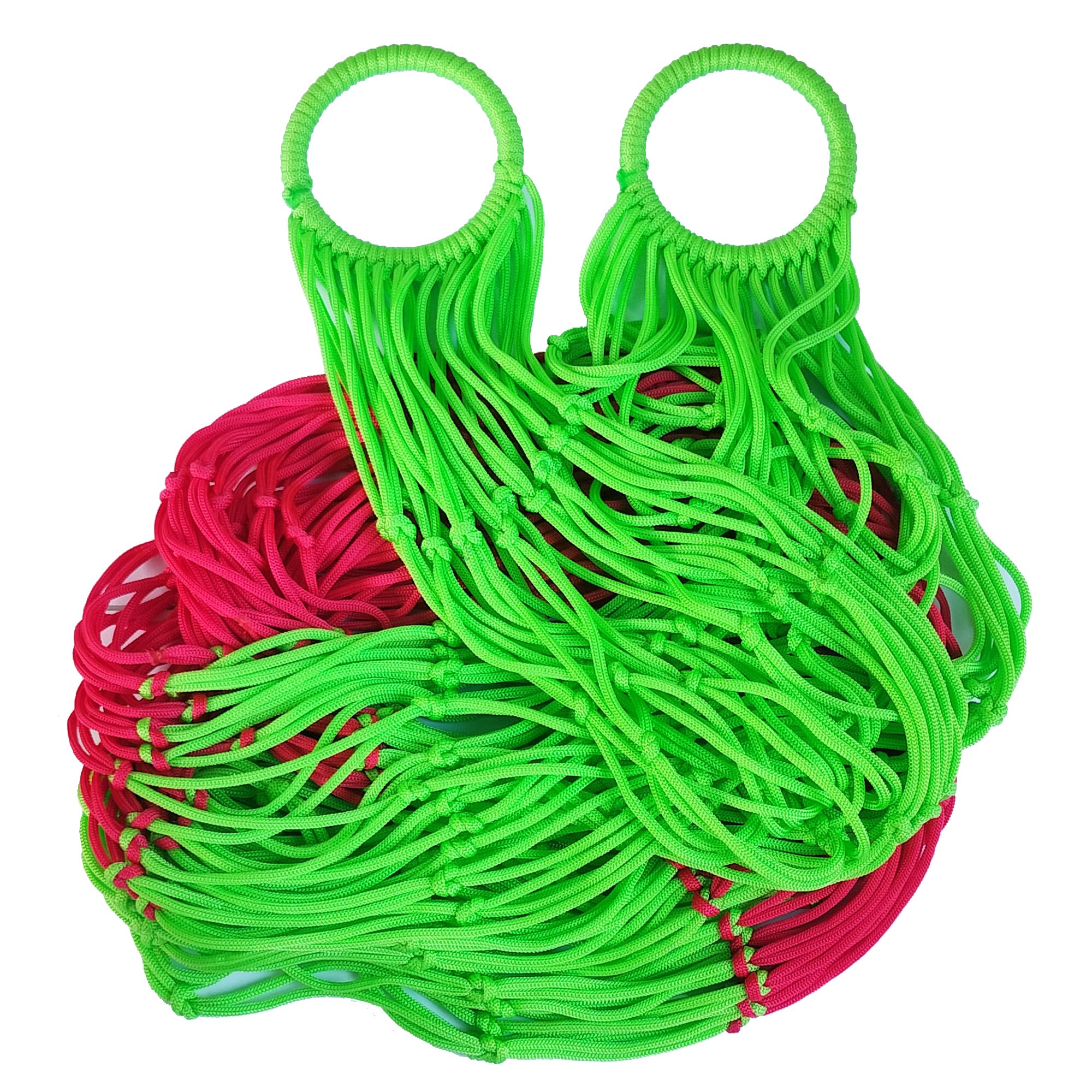 Handcrafted Nylon Rope Hammock Swing Hanging Net Mesh Sleeping Bed for Kids - Parrot Green and Red-image-18