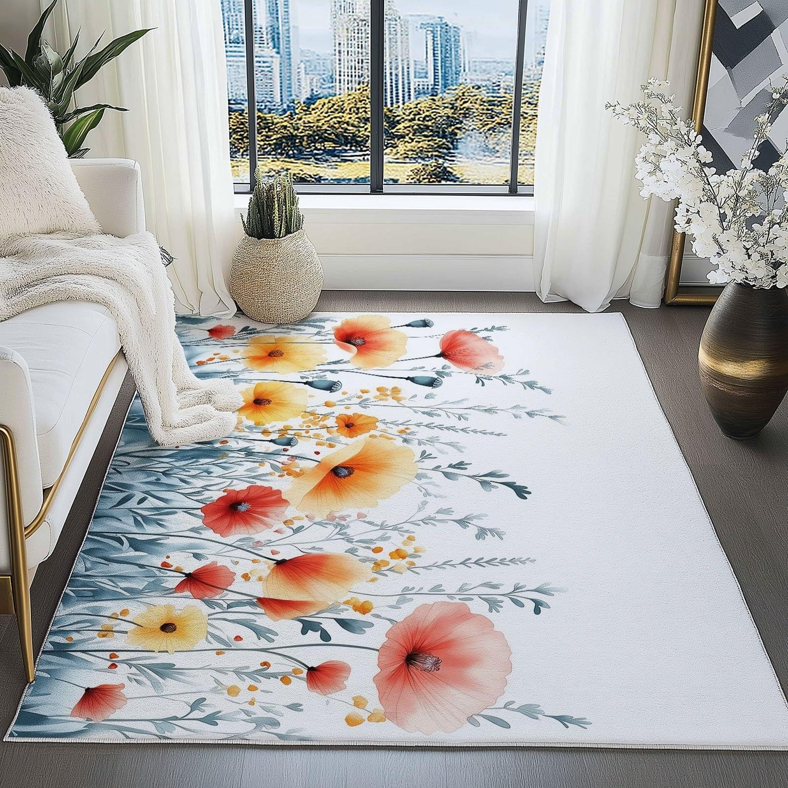 Tapis de chambre doux fleurs de coquelicots pour créer un coin lecture cosy
