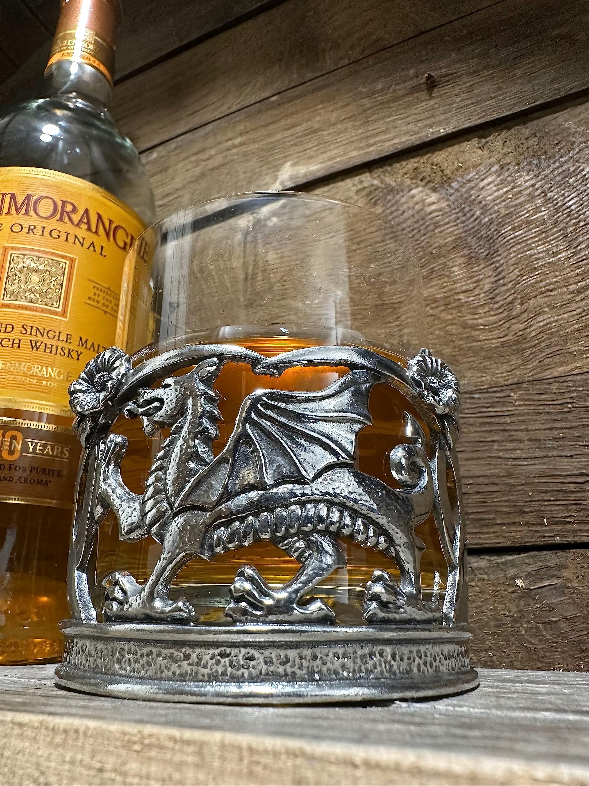 A E Williams Whiskyglas mit walisischem Drachen und Narzissen-Design aus Zinn, Kristallgläser mit schwerem Boden, Wein-, Cocktail- und Bourbon-Trinkglas, einzigartiges Geschenk für Männer, Geburtstag,