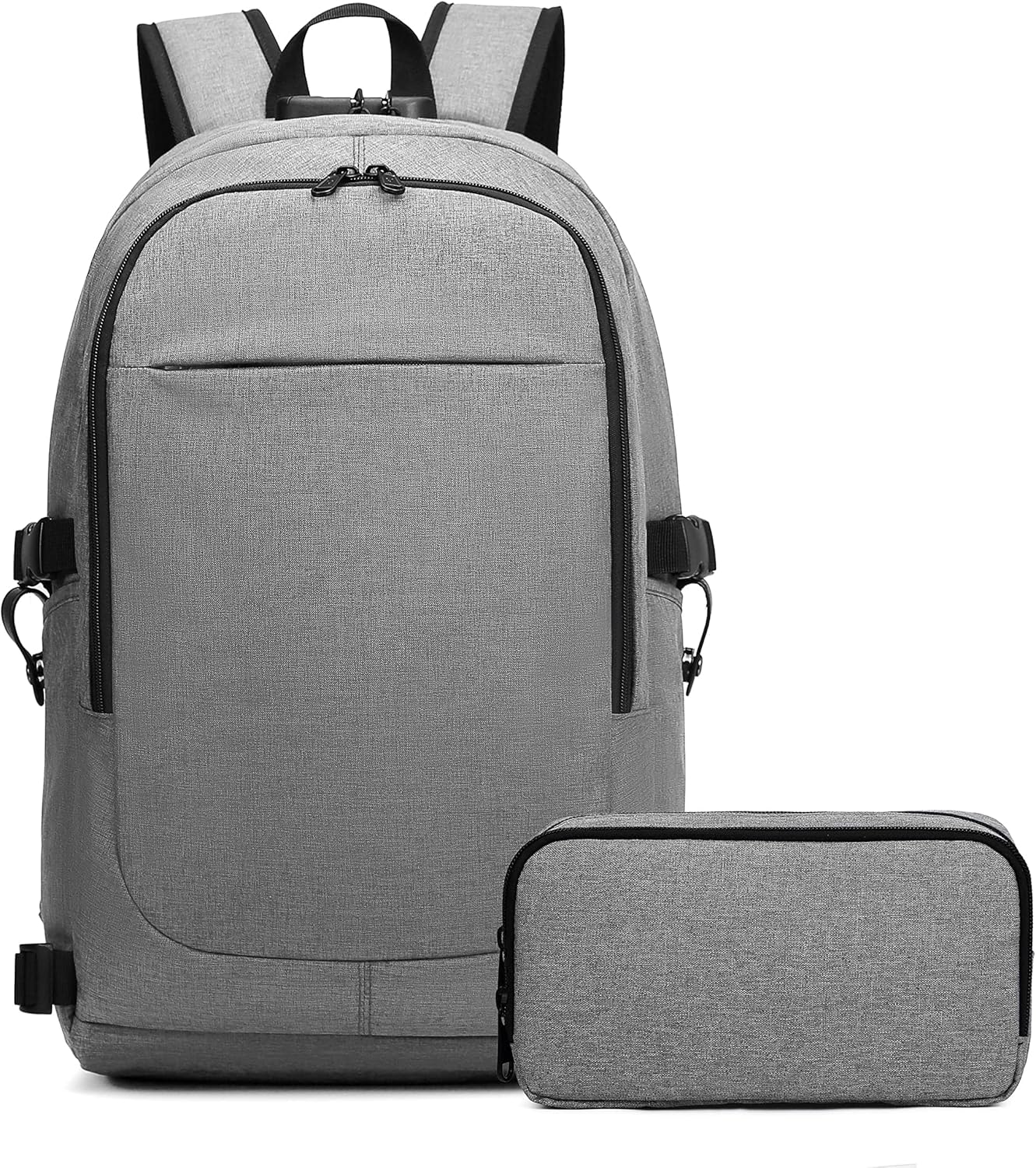 Varietyathletics 19" Laptop Backpack and Organizer Case Set USB Headset Port Anti-Theft Waterproof Travel Work College (Grey)