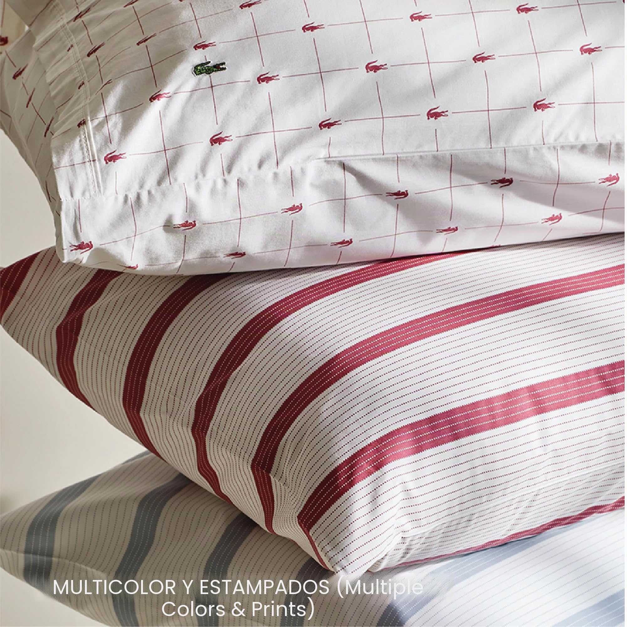 Lacoste Slice - Juego de sábanas de 4 Piezas de percal 100% algodón, Fresco, Fresco, Mate y Duradero, Certificado Oeko-Tex, Estampado, Azul Marino, tamaño Queen