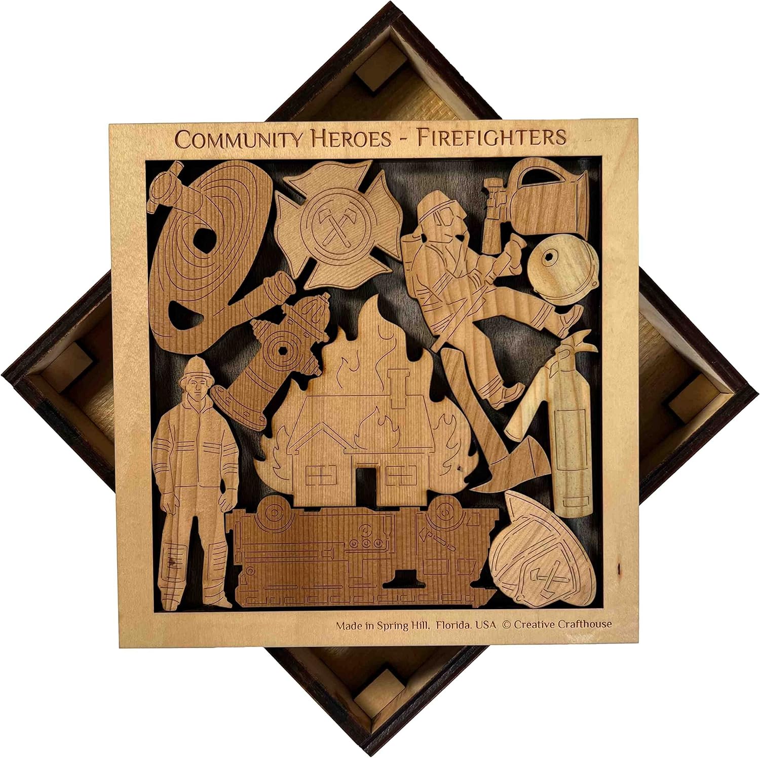 Community Heroes - Firefighters 12 Pc Wood Brain Teaser Puzzle with Cover