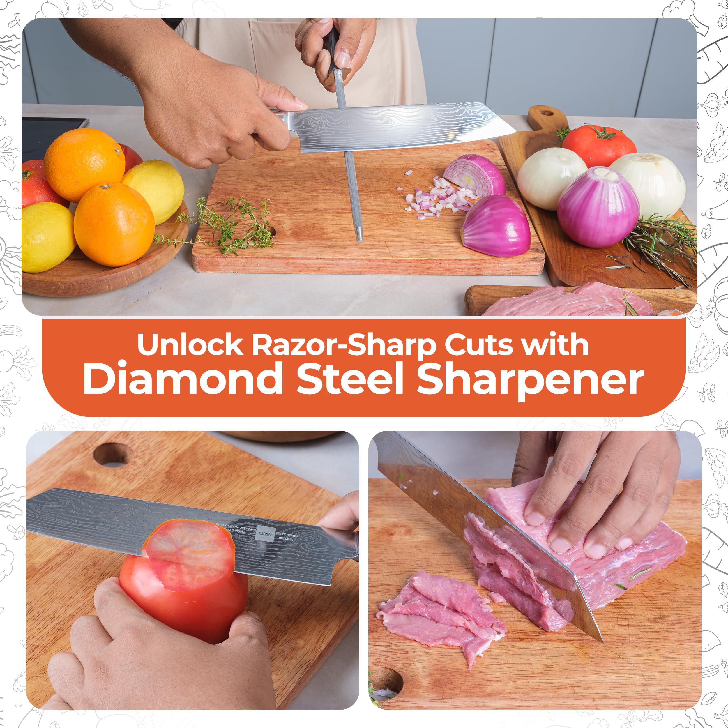 Gidli 8 Inch Chef Knife Set with Diamond Sharpener - Sharp Kitchen Knife — Amazon image 3