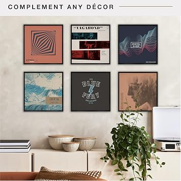 MCS Gallery Record Album Frame, 6-Pack (12.5x12.5) Black Anodized Aluminum - LP Vinyl Jacket Display, Transparent Back, Styrene Protection, Wall Hanging Frames for Album Covers - Music Decor