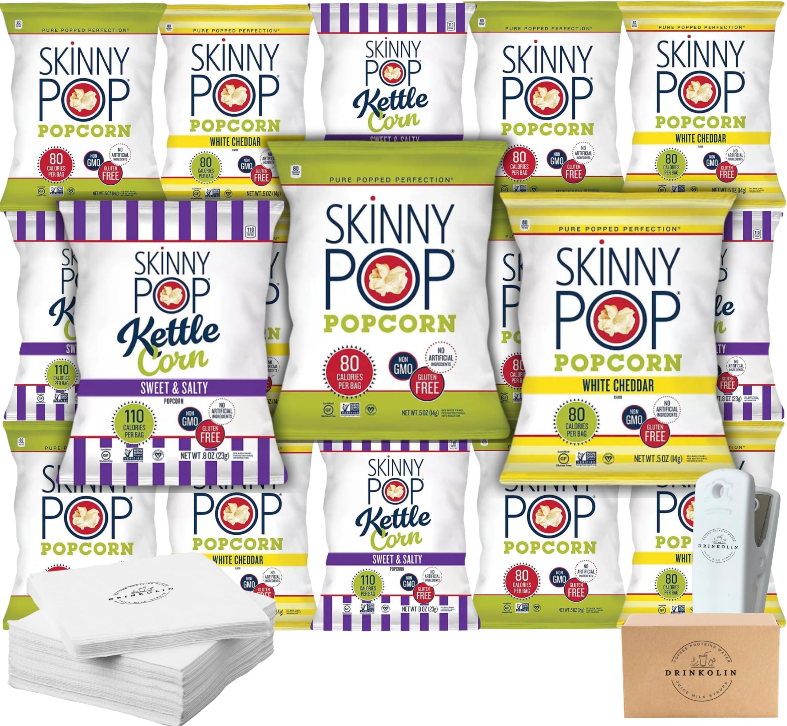 SkinnyPop Popcorn Variety Pack, 18 Packs of 3 Flavors Low