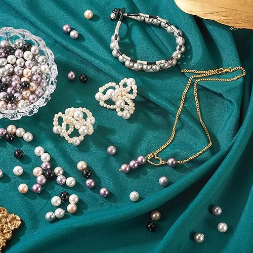 Miniatura 3 de Cheriswelry 150 cuentas de perlas de concha de 0.315 in, cuentas redondas sueltas espaciadoras de 6 colores para manualidades, collares, pulseras,