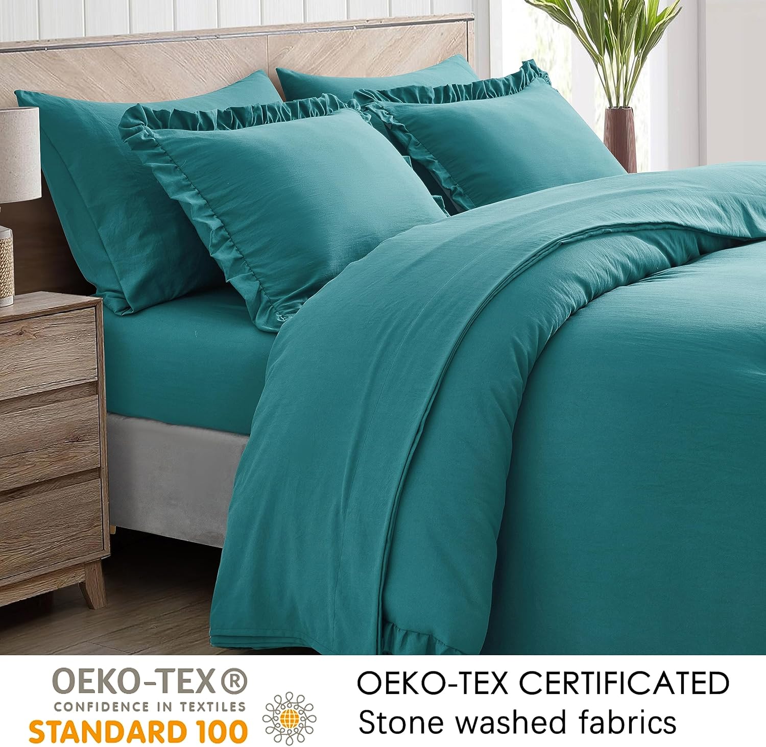Chezmoi Collection Eleanora Twin Bed in a Bag 5-Pieces Ruffled Edge Trim Stone Washed Double Brushed Microfiber Comforter with Sheets Lightweight All Season Bedding Set (Twin, Teal)