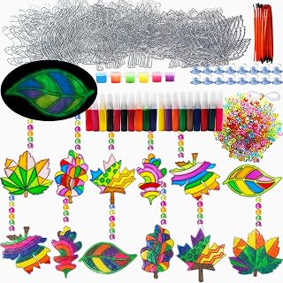 Ayhuhra 30 Sets Fall Maple Leaf Suncatcher Crafts Kits DIY Glow in The Dark Window Art Paint Kit Fall Leave Sun Catchers for Classroom Automn Thanksgiving Harvest Party Project Activity