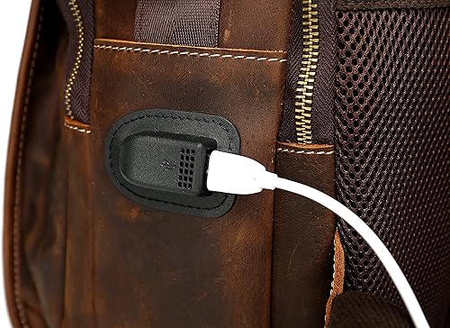 Miniatura 8 de LANNSYNE Mochila de cuero genuino vintage para hombres 15.6 pulgadas portátil bolsa de noche fin de semana camping mochila, Marrón, Mochilas de