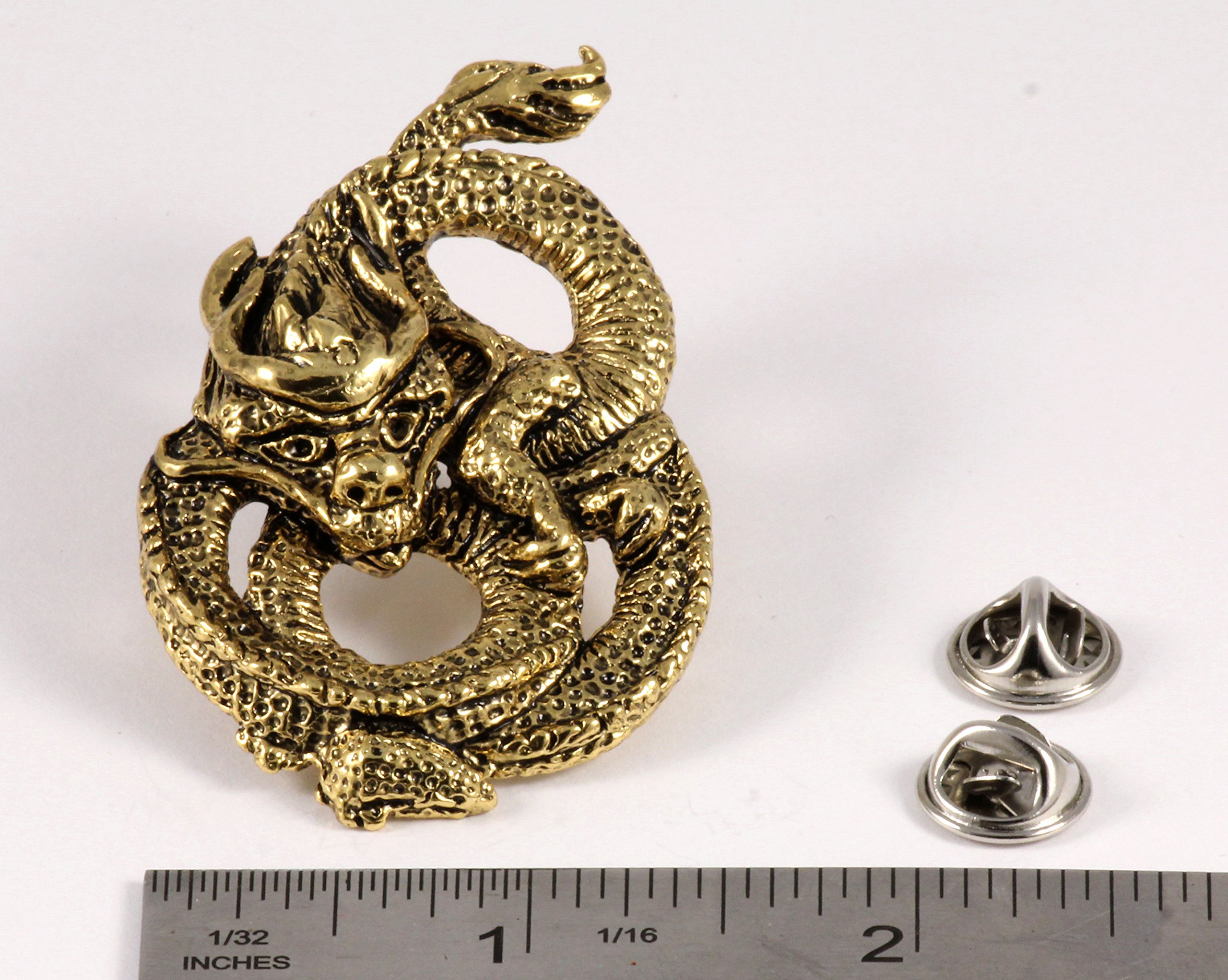 Creative Pewter Designs Coiled Chinese Dragon Premium 22k Gold Plated Lapel Pin, Brooch, Jewelry, AG177PR