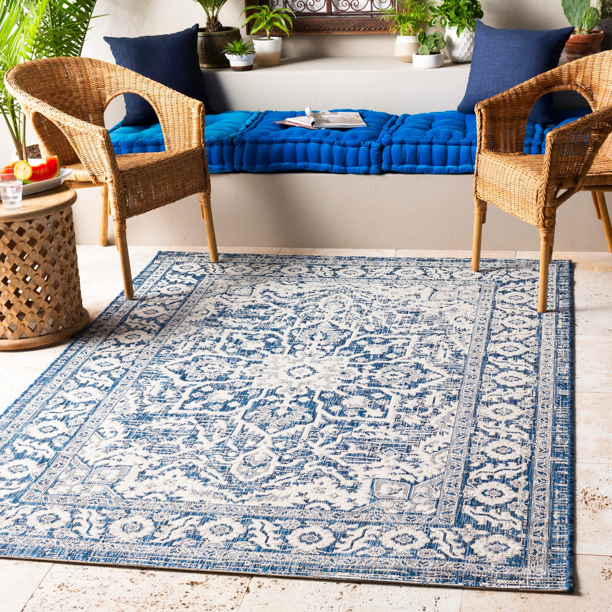 Livabliss Blarce Vintage Outdoor Area Rug,6'7" Square, Denim