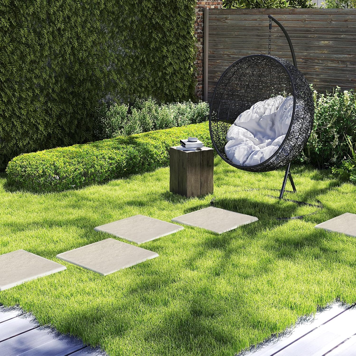 LIFEZEAL 8 Pezzi Pietre da Giardino con 4 Picchetti, Piastrelle per Esterno 39,5 x 39,5 cm, Pietre Decorative in PP Resistente per Passerelle da Giardino e Passeggiate Esterne (Beige)