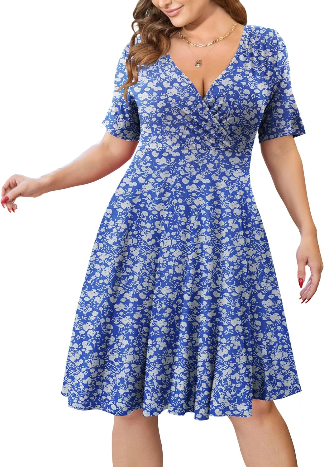 Ahlaray Womens Plus Size Dresses Short Sleeve Faux Wrap Causal Swing Dress with Pockets, L-4XL
