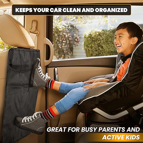 Miniatura 6 de EcoNour Kick Mats (2 unidades)  Protector de asiento trasero de 17.5 x 22 pulgadas para niños  Alfombrillas de coche con cuatro bolsillos de malla