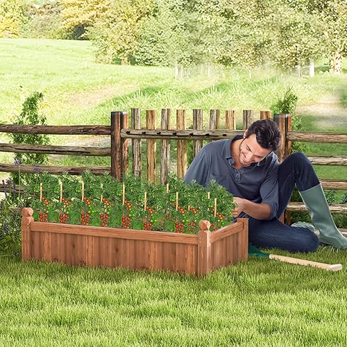 Miniatura 4 de Giantex Cama de jardín elevada de madera, 46 x 24 x 16 pulgadas, maceta rectangular con agujeros de drenaje para cultivar verduras, flores, hierbas,