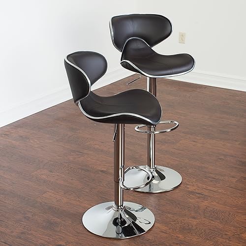 Miniatura 7 de Roundhill Furniture Masaccio - Taburete de bar giratorio ajustable de cuero sintético acolchado con base cromada, juego de 2, marrón