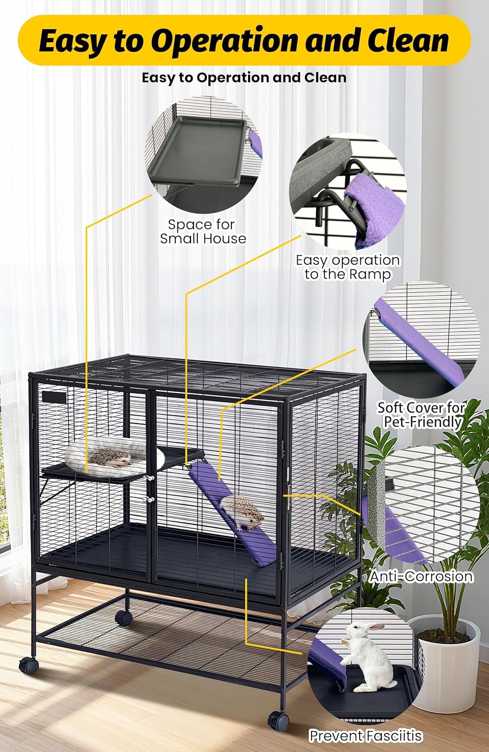 Multi-Level Metal Small Animal Cage, Removable Tray & Ramp, Lockable, BPA-Free, Indoor/Outdoor Use,for Ferrets, Hamsters, Chinchillas, Rabbits, Guinea Pigs, Hedgehogs, Gerbils