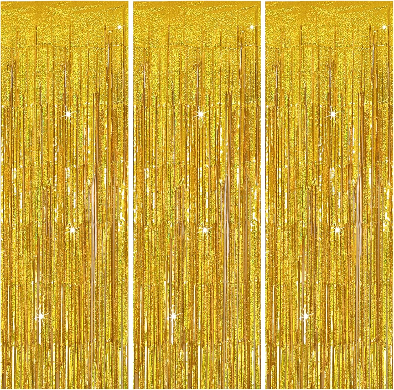 3 Pack Gold Backdrop Birthday Decorations Foil Curtain Backdrop Gold Streamers Dance Party Decorations Photo Booth Props for Bachelorette Decorations Christmas Halloween New Years Eve Party Supplies