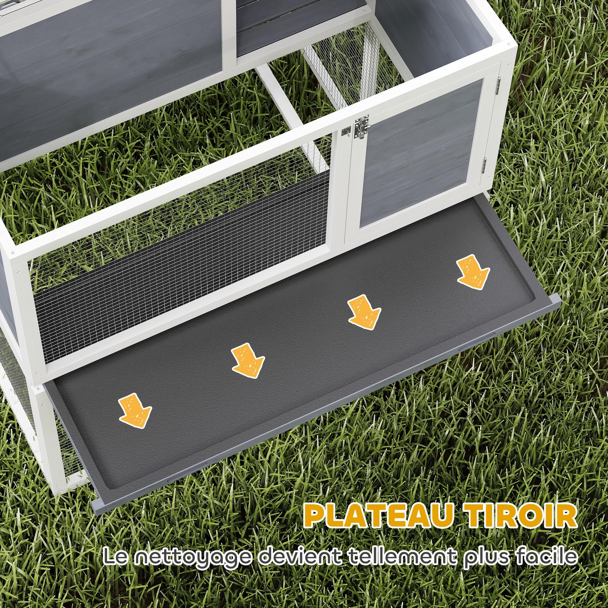 PawHut Portaconiglio esterno a 2 piani - spaziosa gabbia per coniglio in legno con tetto a doppia apertura, recinto e vassoio rimovibile - capannone antiintemperie per 2-4 conigli, 98 x 95 x 102,5 cm