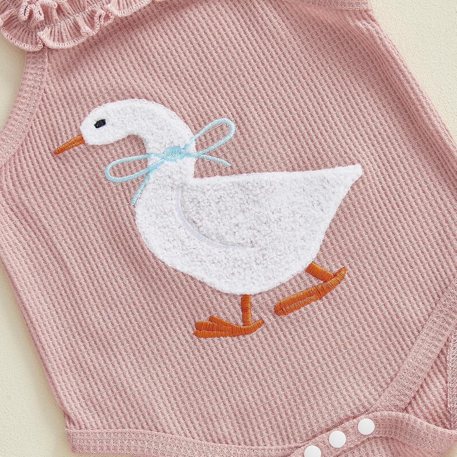 Newborn Baby Girl Clothes Silly Goose Outfit Waffle Knit Sleeveless Romper Ruffle Shorts Set Spring Summer Clothes - Image 3