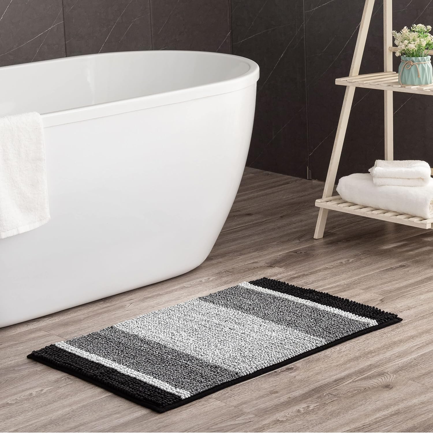 SyMax Luxury Chenille Bath Rugs for Bathroom Soft Plush Shaggy Bath Mats Stripe Pattern Bathroom Rugs Water Absorbent Non Slip Washable (Taupe, 16"×24") : Everything Else