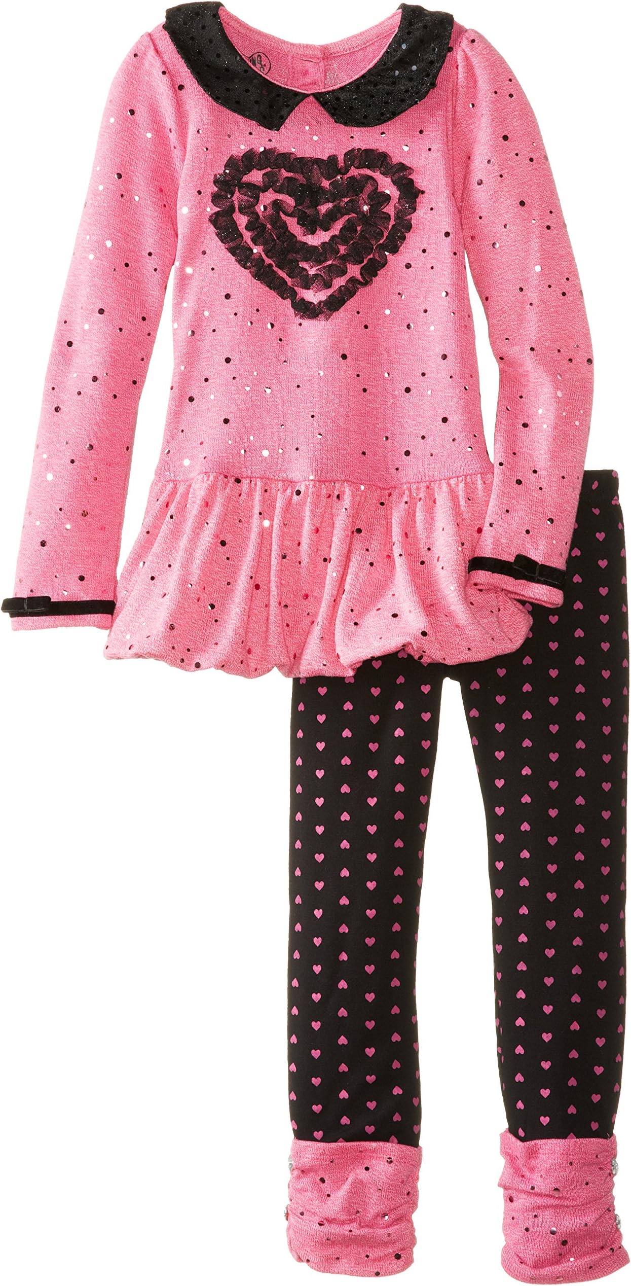 Young Hearts Little Girls' Two-Piece Heart Polka Dot Shirt and Pant Set