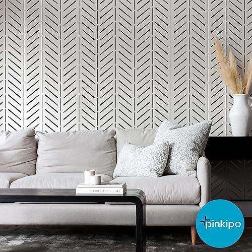 Miniatura 5 de PINKIPO®, Plantilla XL de espiga rústica, (16 x 40 pulgadas), plantilla de pared grande bohemia, plantillas geométricas modernas para pintar,