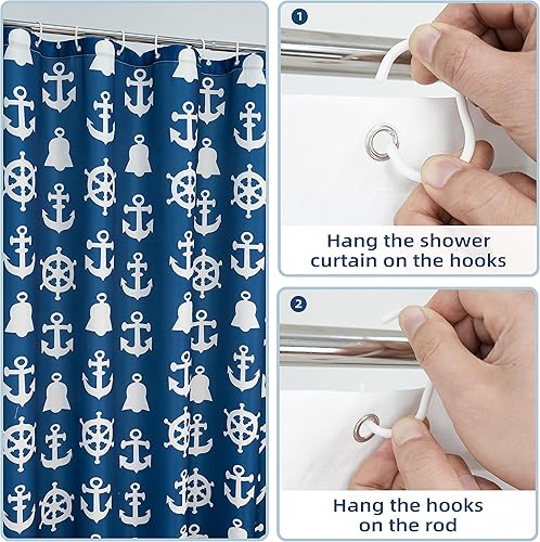 Miniatura 7 de DriftAway Cortina de ducha náutica, cortina de ducha con anclaje para baño, cortina de ducha rústica con timón oceánico para bañera, cortina de