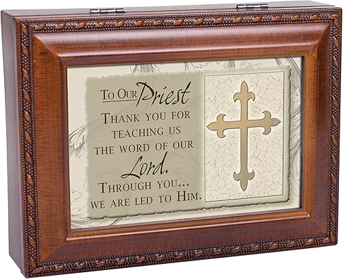 Miniatura 7 de Cottage Garden Our Priest Woodgrain - Caja de música inspiradora con borde de cuerda, reproduce Ave María