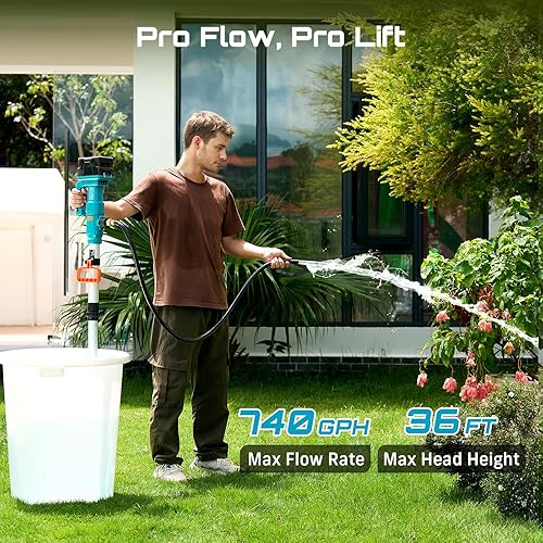 Vista 4 de SEESII Cordless Stick Water Transfer Pump, 2×4.0Ah Battery Inculded, 740GPH Portable Utility Water Pump, Adjustable Telescoping Submersible Pump for