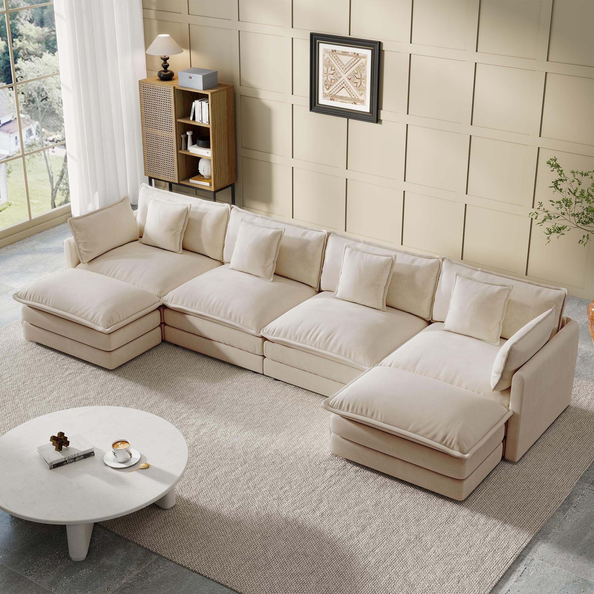 Nicecmft Modular Sectional Sofa, 146.5 Inch U-Shaped Cloud Sofa with Deep Seat Chenille Sofa with Cushions, Four Seater Sectional Sofa for Living Room