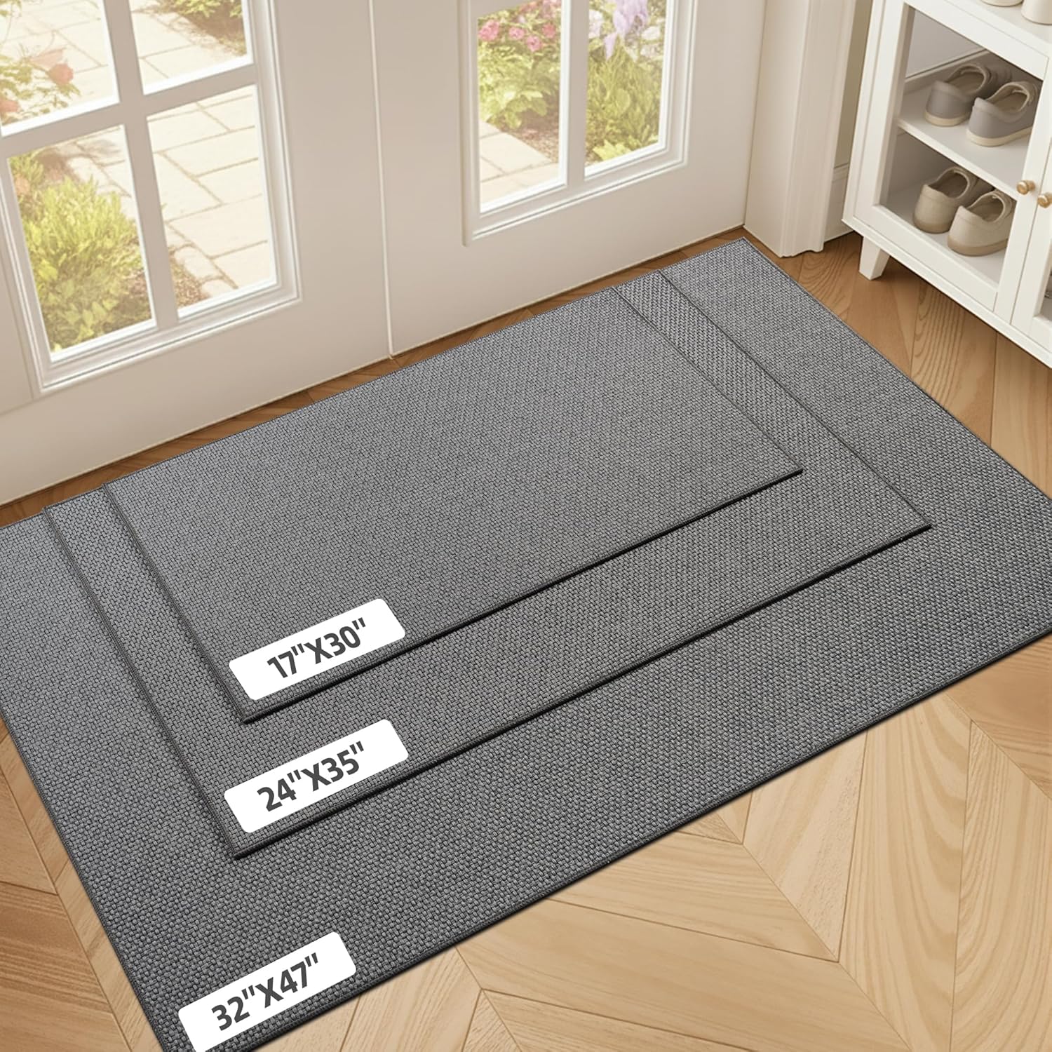 Indoor Ultra Thin Door Mat 32"x48", Low Profile Non Slip Rubber Backing Front Door Mat Indoor Entrance, Grey