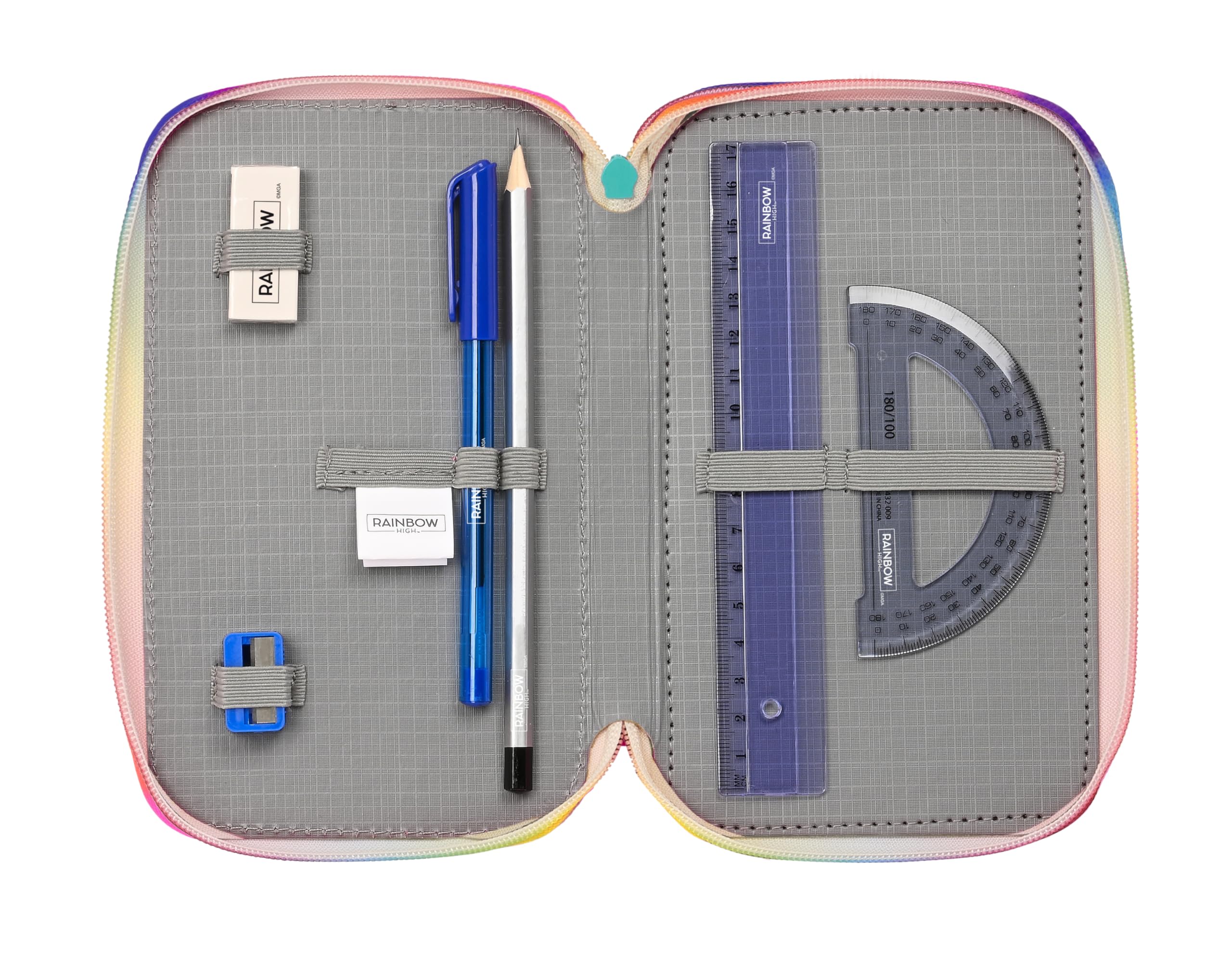 Safta Rainbow High Paradise - Astuccio scuola con 36 utili inclusi, astuccio per bambini, ideale per bambini dai 5 ai 14 anni, versatile, resistenza, 12,5 x 5,5 x 19,5 cm, colore: turchese, turchese,