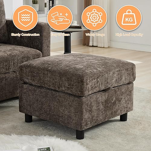 Miniatura 5 de Módulo otomano cuadrado de almacenamiento de 25 pulgadas para sofá modular y mesa de centro para sala de estar, reposapiés otomano seccional para