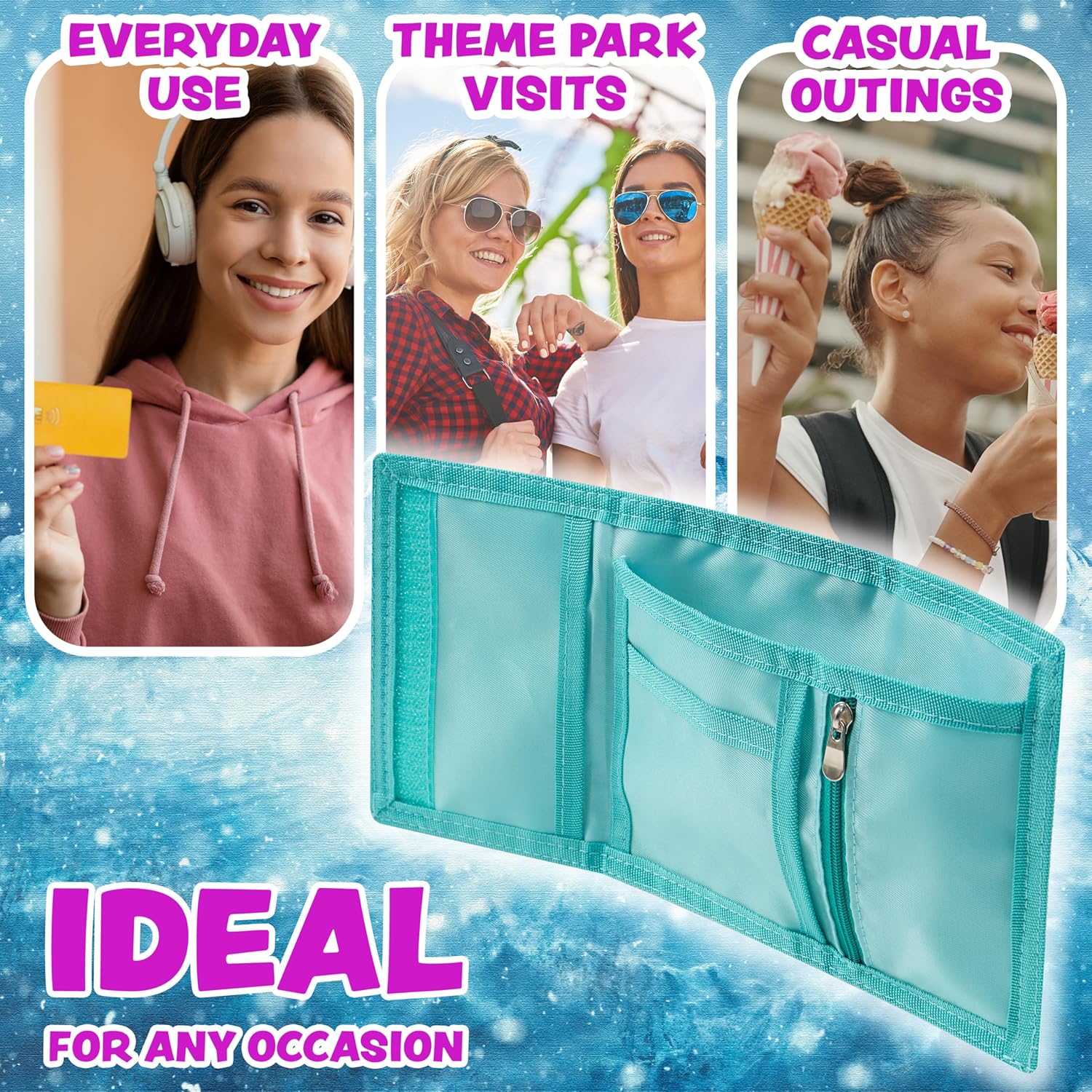 Disney Stitch Kids Wallet and Keyring Gift Set Cute Trifold Wallet with Coin Purse Card Slots and Keychain Stitch Gifts (Blue Frozen) - Image 3