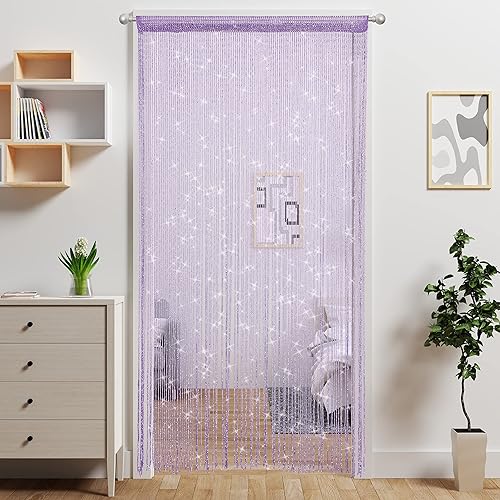 Atsweetlife Door String Curtain Doorway Beads Curtains,Hanging Room Divider Beaded Decor Hippie Glitter Fringe Panel Closet Window Doors Sequin Sheer Boho Doors Tassel (Purple) - Purple