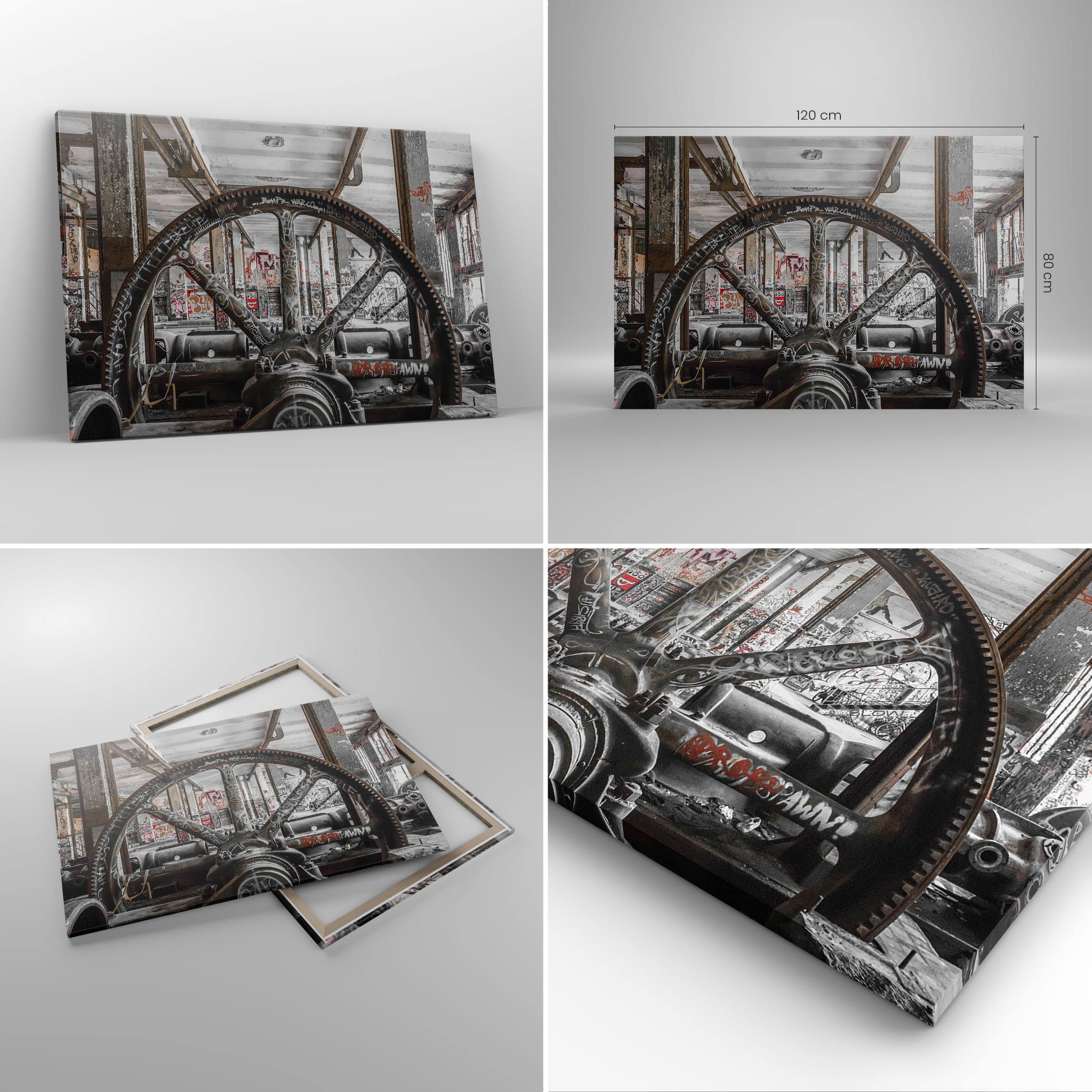 Tableau Sur Toile Déco Industrielle Graffiti - 120x80 Cm - Impression Haute Qualité, Cadre Inclus - Décoration Murale Moderne