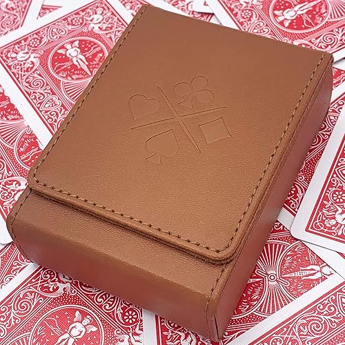 Vista 17 de Luck Lab Funda de cuero para cartas de una sola cubierta – Se adapta a tarjetas de póquer y puente (rojo vino)