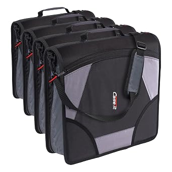 Case-it King Sized Binder 4-Inch D-Ring Jet Black | 800 Sheet Capacity | 5 Subject File Folder | With Shoulder Strap | Pack of 4