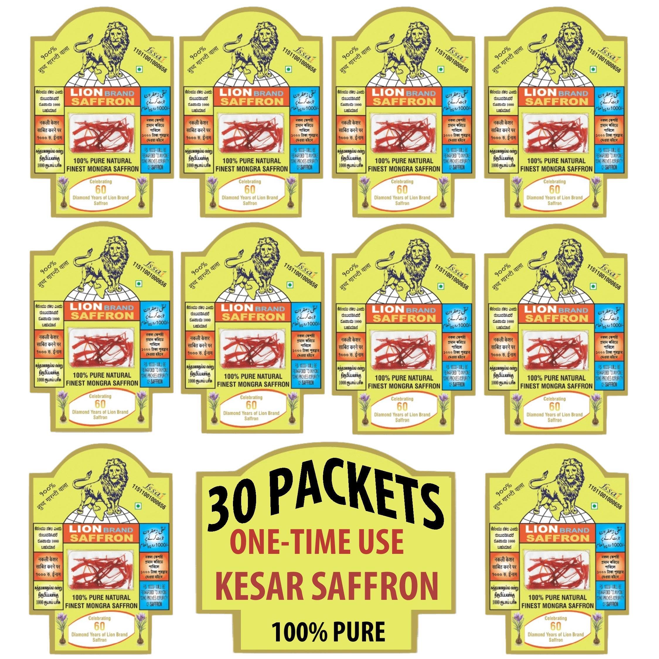 Lion Saffron, 1.5 gram, 30 Single Use Packs of Kashmiri Mongra Saffon/Kesar/Keshar For Tilak, Rakhi, Pooja and Travel- 0.05 * 30 = 1.5gm (B078KG6SHW) Amazon Price History, Amazon Price Tracker