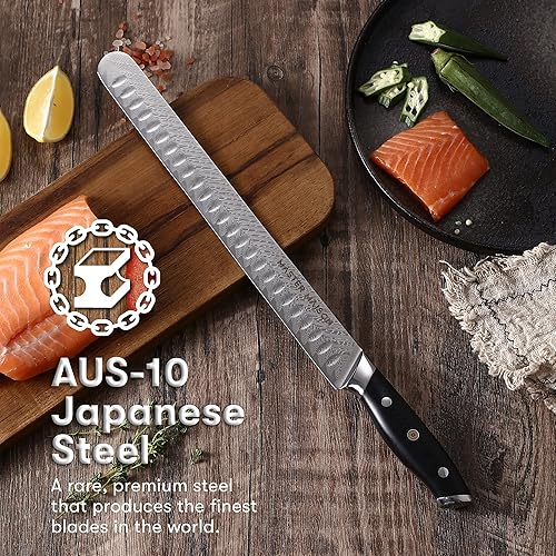 Miniatura 17 de Master Maison Cuchillo de filete de acero de Damasco de 6 pulgadas con mango de espiga completa, funda, piedra de afilar, caja de almacenamiento