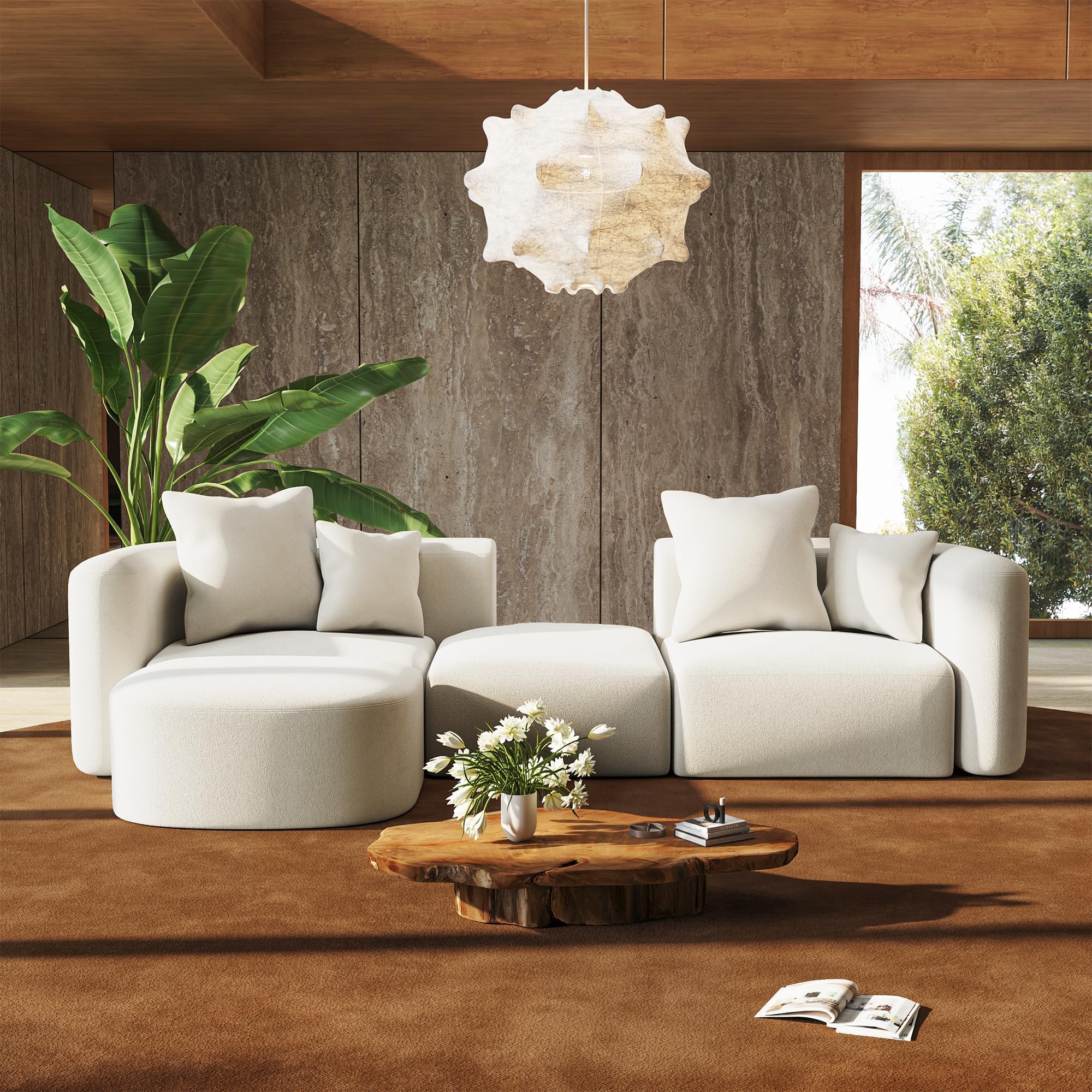 116" Modular Sectional Couches with Ottoman, Luxury Modern Curved Back Sofa, Minimalist Style Oversized 4 Seat Deep Comfy Convertible L Shape Boneless Couch for Living Room Office Studio Apartment