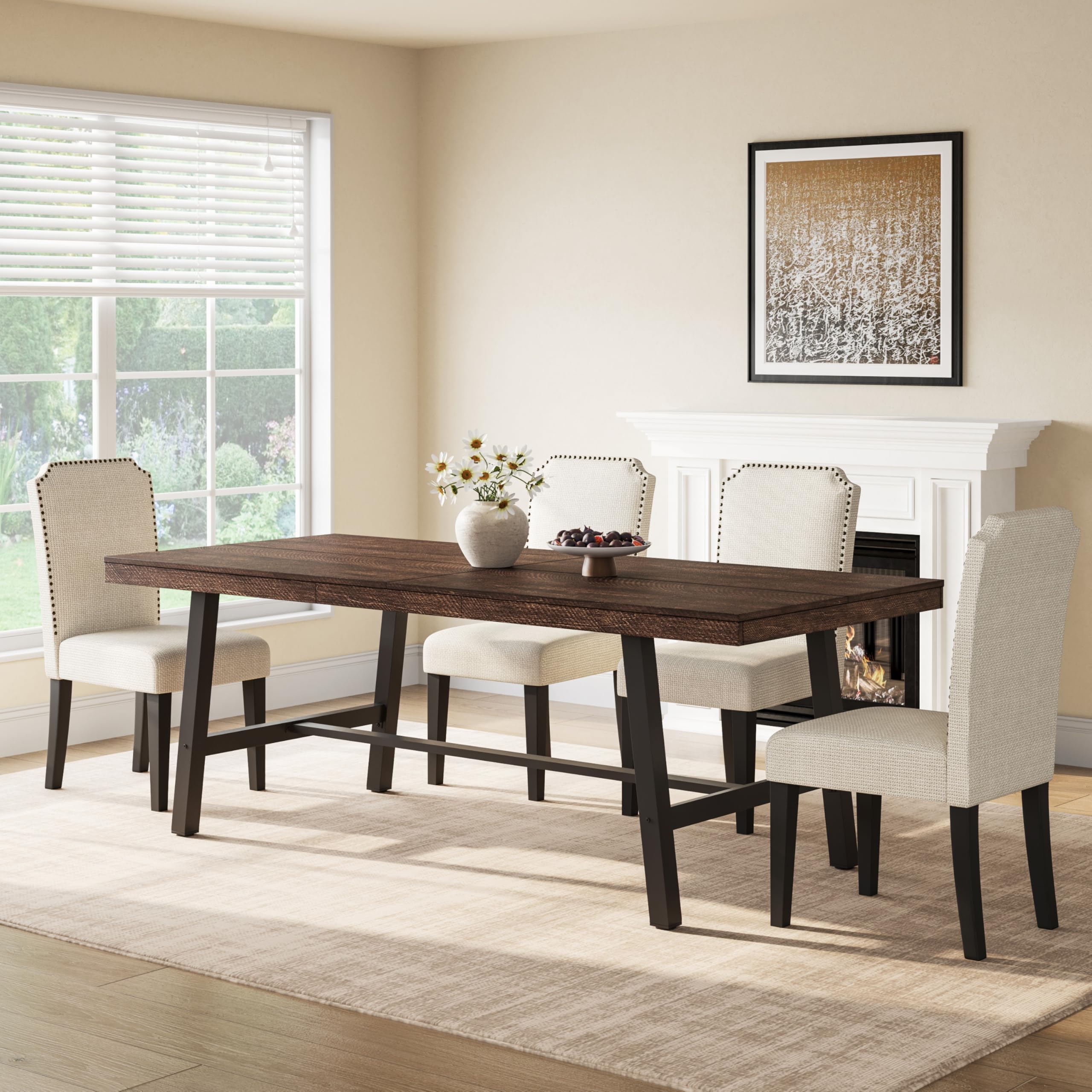GarveeHome Industrial Dining Table for 6-8 People, 78.7" Long Kitchen Table with Sturdy Metal Frame, Rectangular Counter for Dinner, Kitchen, Dining Room (Rustic Birch, 79" Non-extendable)