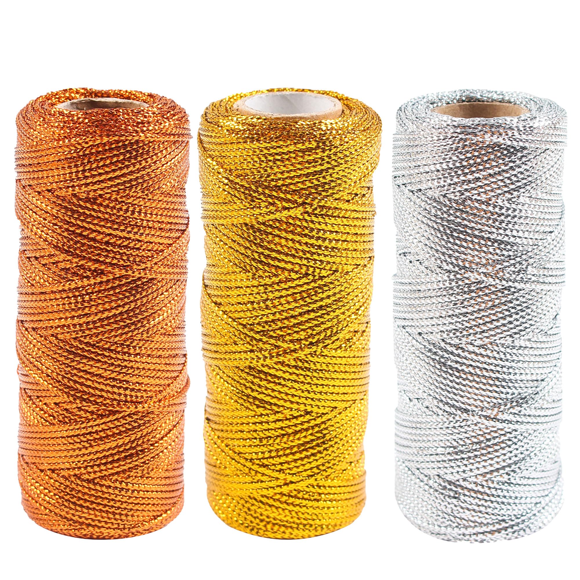 Yayatty 1.5mm Metallic String Decorative Metallic Bakers Twine Metallic Thread Rope for Craft Jewelry Making DIY Christmas Ornament Hanging Decoration, 3 Color B, 330 Yard