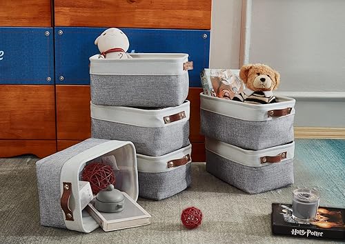 Vista 9 de DECOMOMO Small Storage Basket, Closet Storage Bins, Baskets for Organizing Shelves (Grey & White, Small - 6 Pack)