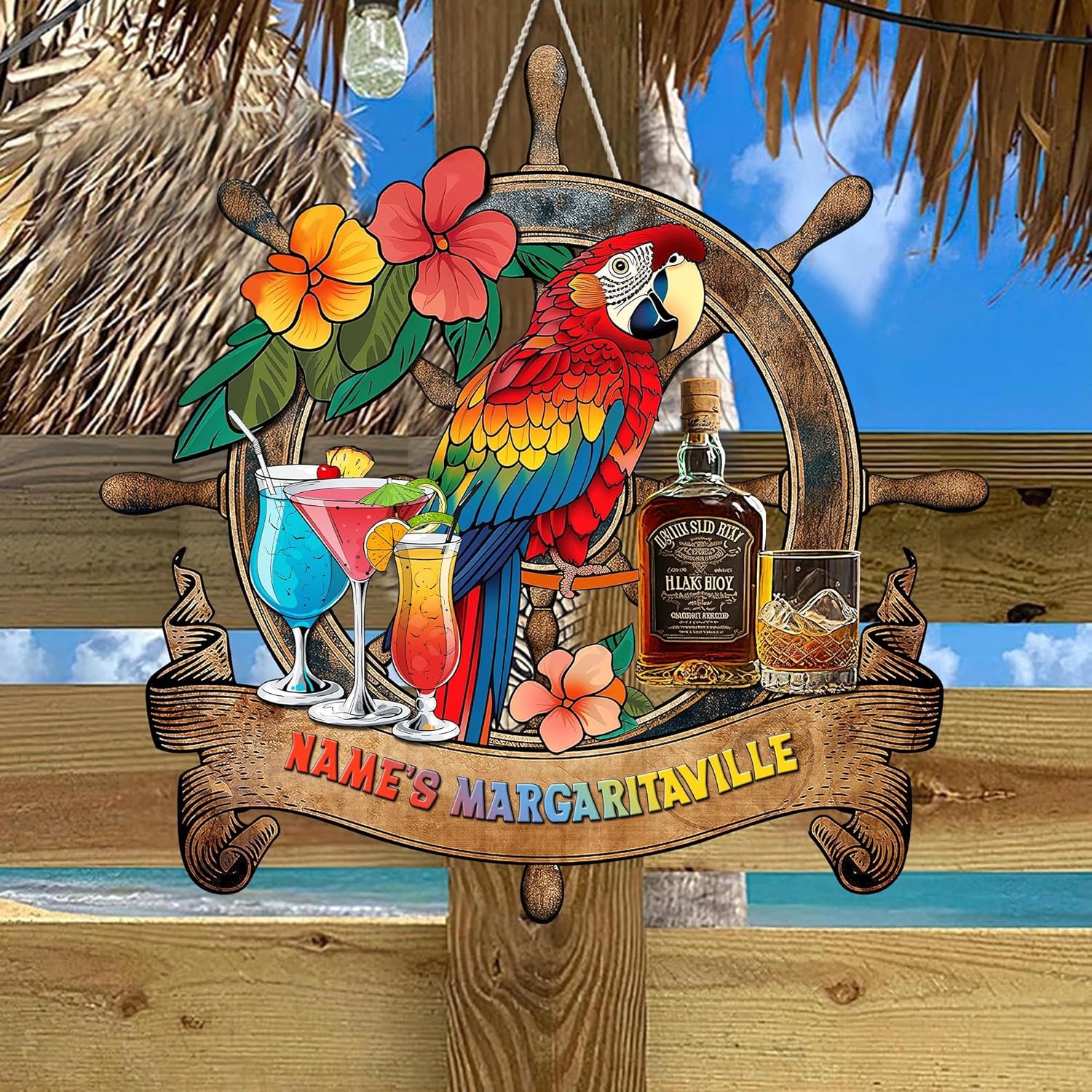 Custom Tiki Bar Pool Bar Wooden Sign Door Wall Plaque, Lounge Poolside Backyard Bar & Grill Porch Deck Patio Garden Yard Firepit Decorations Outdoor Open Bar, Personalized Gifts for Family (15)