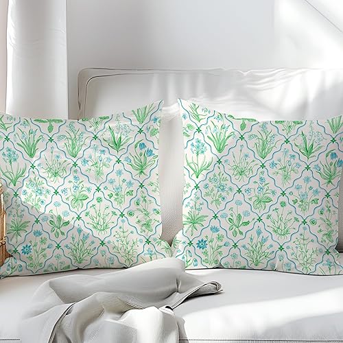 Vista 13 de Chinoiserie - Fundas de almohada azules y blancas para decoración del hogar, 18 x 18 pulgadas, funda de cojín floral para cama, sofá, 2